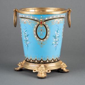 Small Enameled Cache Pot, 19th Century