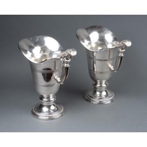 Pair Of Solid Silver Ewers, 19th Century