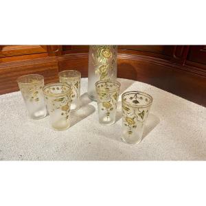 Five Orangeade Glasses, Legras For Monjoye Glassware, Early 20th Century