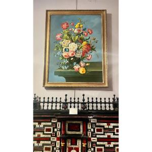 Oil On Canvas Of A Bunch Of Flowers, 19th Century