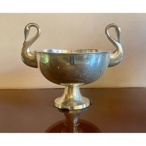 Art Deco Punch Bowl In Silver Plated Metal, 20th Century