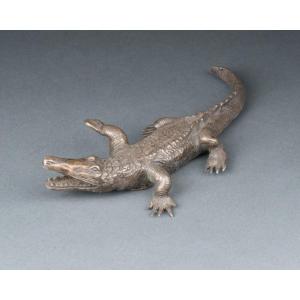 Crocodile In Silver-plated Bronze, 19th Century