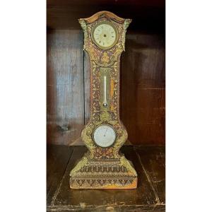 Desk Clock, Thermometer And Barometer, Covered In Embossed And Gilded Leather, 19th Century