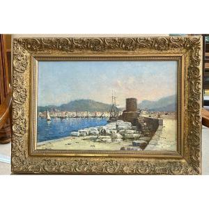 View Of The Port Of Cassis, Oil On Canvas, 20th Century