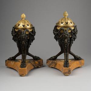 Pair Of Empire Period Tripod Candlesticks, 19th Century