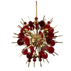 Brass And Murano Glass Chandelier, Late 20th Century