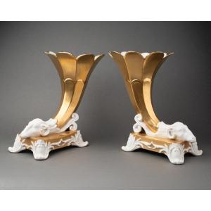 Ram-headed Cornucopias, Paris Porcelain, Léon Bourdois And Achille Bloch (1890-1920)