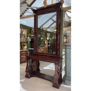 French Restoration Period Console Table And Mirror, 19th Century