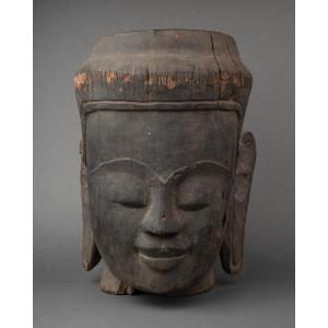 Carved Wooden Head, Cambodia, 19th Century
