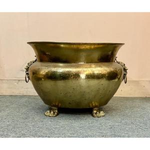 Hammered Brass Jardinière, 19th Century