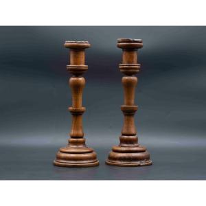 Pair Of Rustic Candlesticks, Late 17th / Early 18th Century