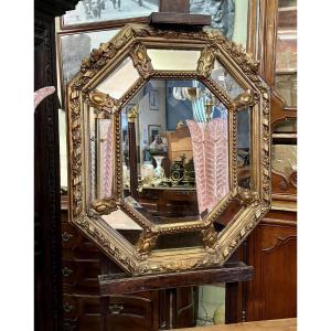 Octagonal Mirror With Side Panels, 19th Century
