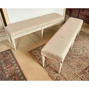 Pair Of Louis XVI Style Benches Or Bed Ends, 19th Century