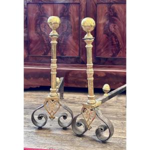 Pair Of Bronze Andirons, 19th Century