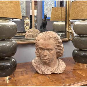Terracotta Bust Of Beethoven, Signed A. Mazoyer, Late 19th/early 20th Century