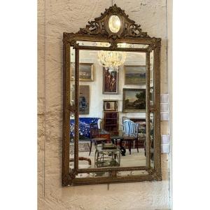 Large Giltwood Mirror With Parquet Frames, 19th Century