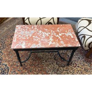 Wrought Iron Coffee Table With A Marble Top, 20th Century