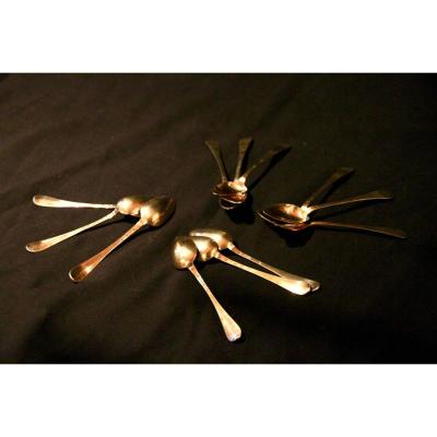 Suite Of 12 Desserts Spoons In Vermeil, Hallmark "vieillard" (1819 - 1838)