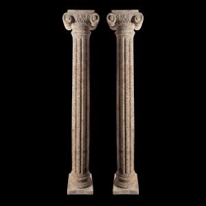 Pair Of Ionic Columns In Reconstituted Stone Period Late Nineteenth Century