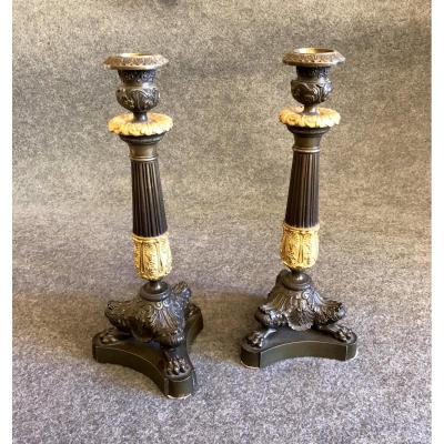 Pair Of Empire Candlesticks, XIXth Century