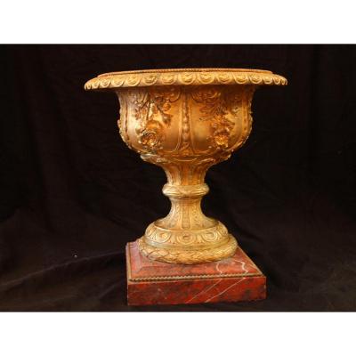Gilded Bronze Cup On Marble Base, 19th Century