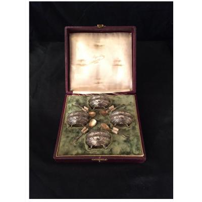 Set Of 4 Salt Cellars In Silver, 20th Century
