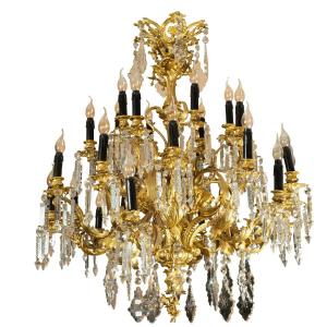 Chandelier In Gilded Bronze And Cut Crystal, Early 19th Century