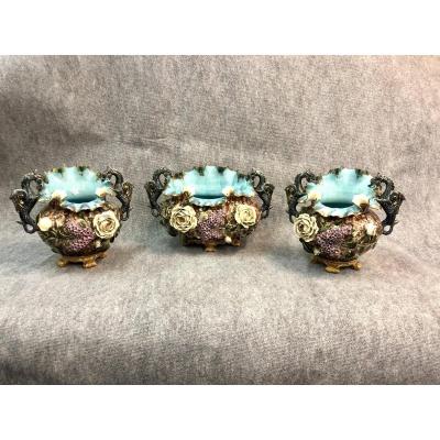 Set Of Terracotta (barbotine), 19th Century