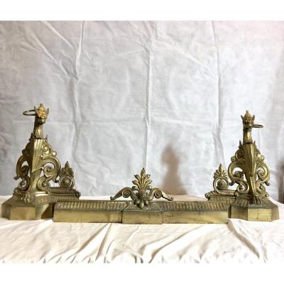 Bronze Fireguard And Andirons, 19th Century