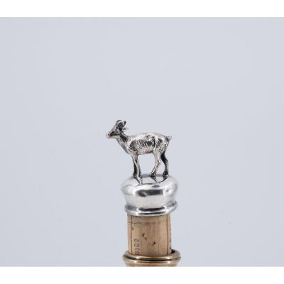 Wine Bottle Ornate Stopper In Solid Silver, 19th Century