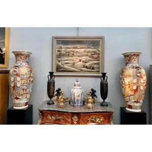 Pair Of Tall Satsuma Vases, 19th Century