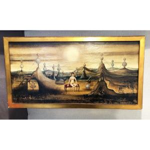 Huile Sur Toile Intitulée Le Transformateur, Signée Bourigeaud, 1970