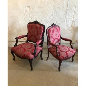 False Pair Of Louis XV Style Armchairs, 19th Century