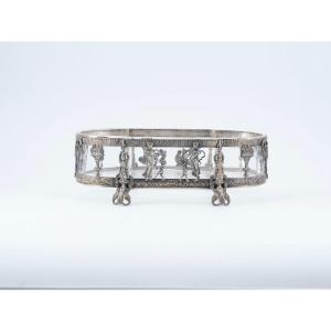 Centerpiece In Silvered Bronze And Crystal, 19th Century