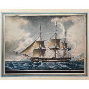 Joseph Honoré Pellegrin (1793-1869) Portrait Of A Three-master From The Kingdom Of Sardina