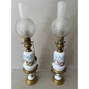 Pair Of Old Electrified Oil Lamps From Paris, 19th Century 