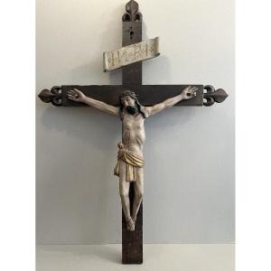 Christ On The Holy Cross, 18th Century Spanish, Wood, Polychrome. Good Condition.