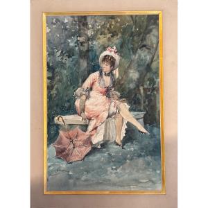 Arturo Orselli, 19th Century, Young Woman With A Parasol