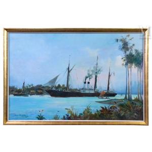 Roger Chapelet (1903-1995) Portrait Of The Ocean Liner Asie Of The Fraissinet Company 