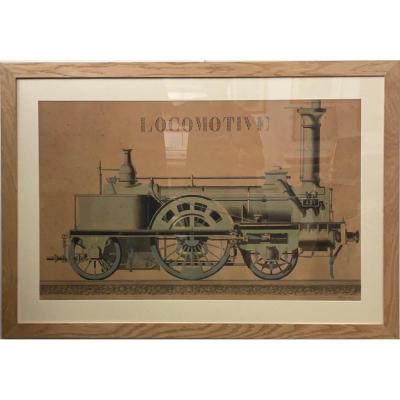 Watercolor Of A Steam Locomotive Late Nineteenth