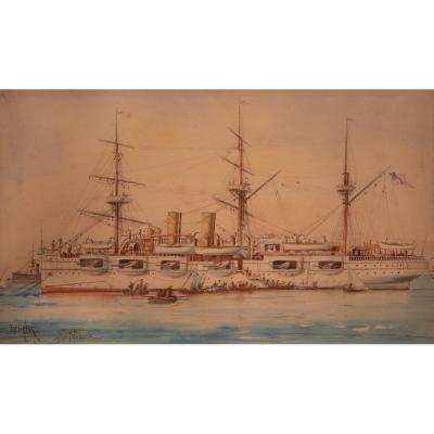 Emile Henry (1842 -1920) Portrait Of The Warship