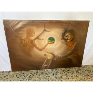 HUILE SUR TOILE ALLEGORIE DE SAINT HUBERT signée Françoise d'ORIGNY