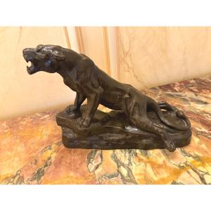 Bronze The Wounded Panther Signed L. Carvin