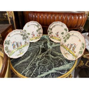 Four Plates Of Milan Earthenware Fefice Clerici Manufacture 18th Century