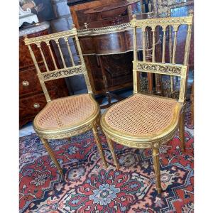 Pair Of 16th Style Chairs In Giltwood