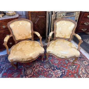 Pair Of Louis XV Cabriolets - 18th Century, Stamped Guillaume Boucault