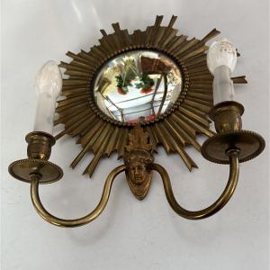 Witch Mirror Wall Lamp In The Shape Of A Sun, Work By Maison Jansens