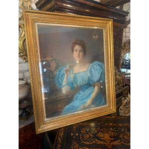 Pastel Representing A Young Lady From The 19th Century