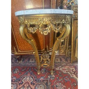 Louis XVI Style Half-moon Wall Console In Carved And Gilt Wood