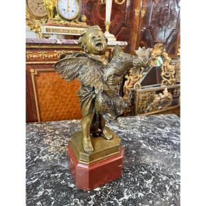  Bronze The Child With The Rooster Signed Adriano Cecioni (1836-1886)